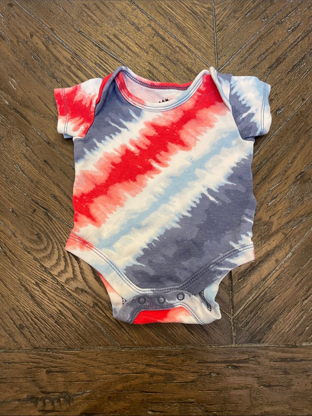 Tie-Dye Short Sleeve Baby Bodysuit in Red, White & Blue 3M